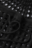 Zwarte Sexy Effen Uitgeholde Patchwork Doorzichtige Badkleding Cover Up