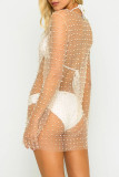 Roupas de banho transparentes transparentes com contas e retalhos da cor da pele para encobrir