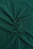 La rappezzatura solida sexy verde backless fuori dai vestiti dal pannello esterno di matita della spalla