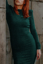 Verde sexy sólido patchwork sin espalda fuera del hombro lápiz falda vestidos