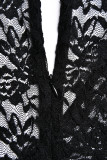 Svarta sexiga solida urholkade patchwork genomskinliga skinny jumpsuits med o-hals (tre delar)