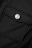 ブラック カジュアル ソリッド パッチワーク バックル ターンダウン カラー ワンステップ スカート ドレス