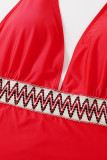 Traje de baño rojo sexy sólido patchwork halter talla grande