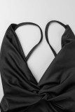 Черное сексуальное однотонное длинное платье в стиле пэчворк с V-образным вырезом Платья