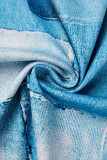 The cowboy azul casual impressão retalhos gola o manga curta duas peças