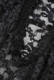 Zwart sexy effen patchwork doorzichtige V-hals kokerrokjurken