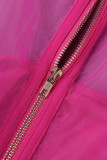 Rose Red Sexy Solid Patchwork Zipper manica lunga due pezzi