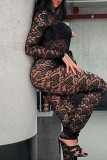 Black Sexy Solid Hollowed Out Patchwork See-through O Neck Skinny Jumpsuits(Three Pieces)