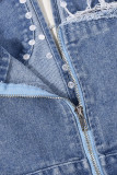 Blue Street Solid Rivetti strappati fanno vecchie tute di jeans dritte con cerniera patchwork senza spalline senza maniche a vita alta