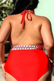Maillot de bain licou patchwork uni sexy rouge grande taille