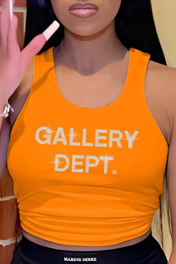 Tops de cuello en U con letras de ropa deportiva casual naranja