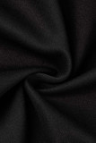 ブラック カジュアル ソリッド パッチワーク バックル ターンダウン カラー ワンステップ スカート ドレス