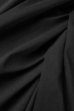 Svarta Sexiga Solid Patchwork V-hals långa klänningar