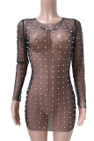 Black Sexy Solid Patchwork See-through Beading Swimwears Cover Up