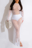 Abricot Sexy Solid Tassel évidé Patchwork Slit Swimwears Cover Up
