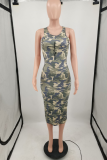 Camouflage Sexy Camouflage Print Patchwork U Neck Pencil Jupe Robes