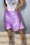 Paarse Sexy Effen Flounce Magere Hoge Taille Type A Effen Kleur Bodems