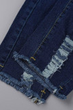 Lichtblauwe mode casual effen gescheurde grote maat jeans