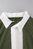 Abiti da abito irregolari con colletto a camicia asimmetrico in patchwork solido casual verde militare
