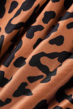 Dos piezas negro con volantes de patchwork de leopardo con estampado de calle medio cuello alto manga larga