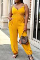 Gul Sexig Solid Patchwork Spaghetti Strap Plus Size Jumpsuits