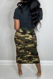 Multicolor Casual Camouflage Print Slit Regular High Waist Conventional Full Print Skirts