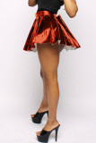 Orange Red Street Solid Patchwork Fold High Waist Type A Solid Color Bottoms