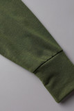 Vestido irregular de cuello camisero asimétrico con retazos lisos de calle informal verde militar Vestidos