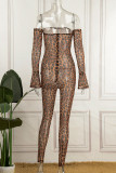 Snake Print Sexy Print Patchwork Schulterfreie Skinny Jumpsuits