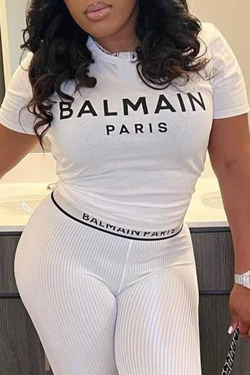 

White Casual Street Print Letter O Neck T-Shirts