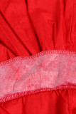 Красные вечерние однотонные платья с оборками и воротником в виде листьев лотоса