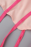 Розовый сексуальный однотонный лоскутный ремешок с ремешком без рукавов из двух частей