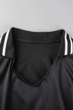 Abbigliamento sportivo casual nero tinta unita patchwork scollo a V manica corta due pezzi