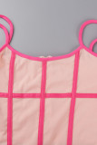 Alça de patchwork sólida rosa sexy design alça espaguete sem mangas duas peças