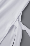 Blanco casual sólido vendaje patchwork hendidura cuello en V más tamaño dos piezas