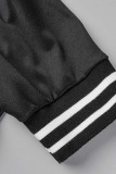 Roupa esportiva casual preta patchwork sólido decote em V manga curta duas peças