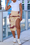 Многоцветная повседневная юбка с камуфляжным принтом и разрезом, с высокой талией, с обычным принтом