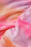 ピンクのセクシーなプリント パッチワーク フォールド スパゲッティ ストラップ ペンシル スカート ドレス