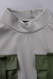 Серый повседневный однотонный лоскутный карман Половина водолазки с длинным рукавом из двух частей