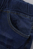 Lichtblauwe mode casual effen gescheurde grote maat jeans