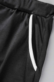 Roupa esportiva casual preta patchwork sólido decote em V manga curta duas peças