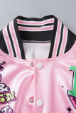 Pink Casual Sportswear Print Patchwork Buckle Cardigan Collar Outerwear