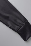 ブラック カジュアル ストライプ プリント パッチワーク フード付き 襟 長袖 ツーピース