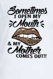 Witte casual Street Lips bedrukte patchwork T-shirts met O-hals