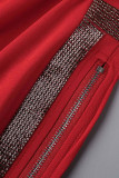 Красное сексуальное однотонное лоскутное горячее сверло на молнии с круглым вырезом юбка-карандаш платья