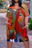 Multi-color Casual Street Print Patchwork V Neck Straight Dresses