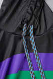 Черный Повседневный полосатый принт Пэчворк Воротник с капюшоном Длинный рукав Из двух частей
