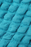 Azul céu casual patchwork sólido gola com zíper manga curta duas peças