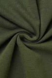 Армейский зеленый повседневный уличный сплошной пэчворк асимметричный воротник рубашки нерегулярные платья платья