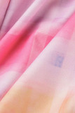 ピンクのセクシーなプリント パッチワーク フォールド スパゲッティ ストラップ ペンシル スカート ドレス